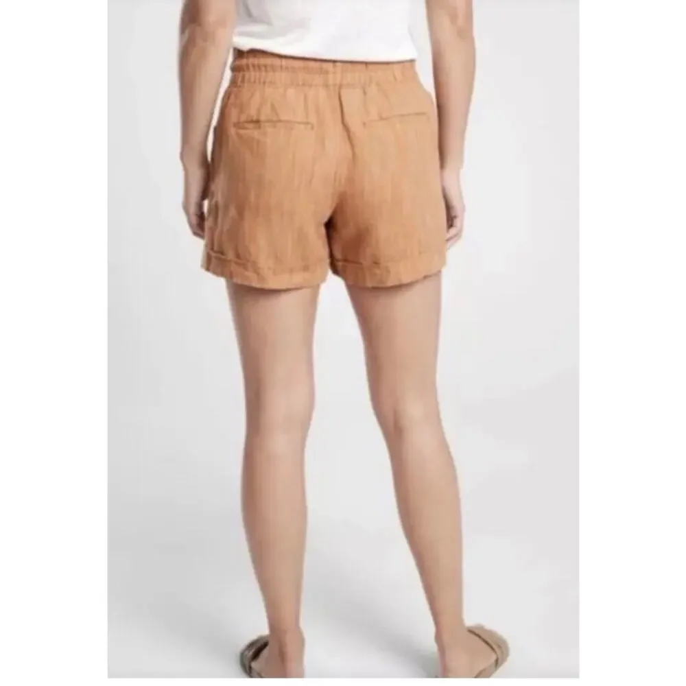 Athleta New Cabo Linen Textured 4" Shorts Drawstring Light Brown Size 16 - Picture 7 of 9